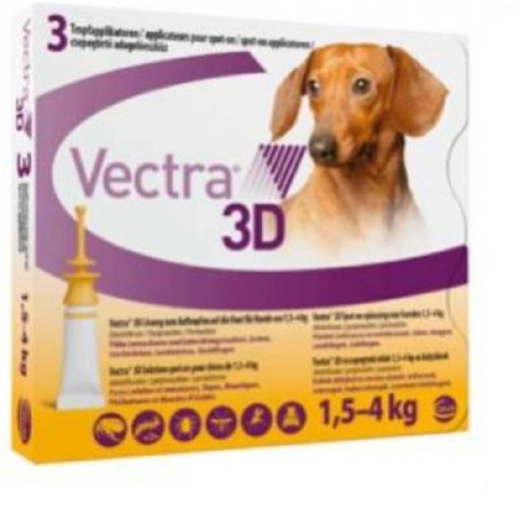 VECTRA 3D 44/3,9/317 mg SOLUCION SPOT-ON PARA PERROS 1,5-4 kg 3 PIPETAS 0,8 ml